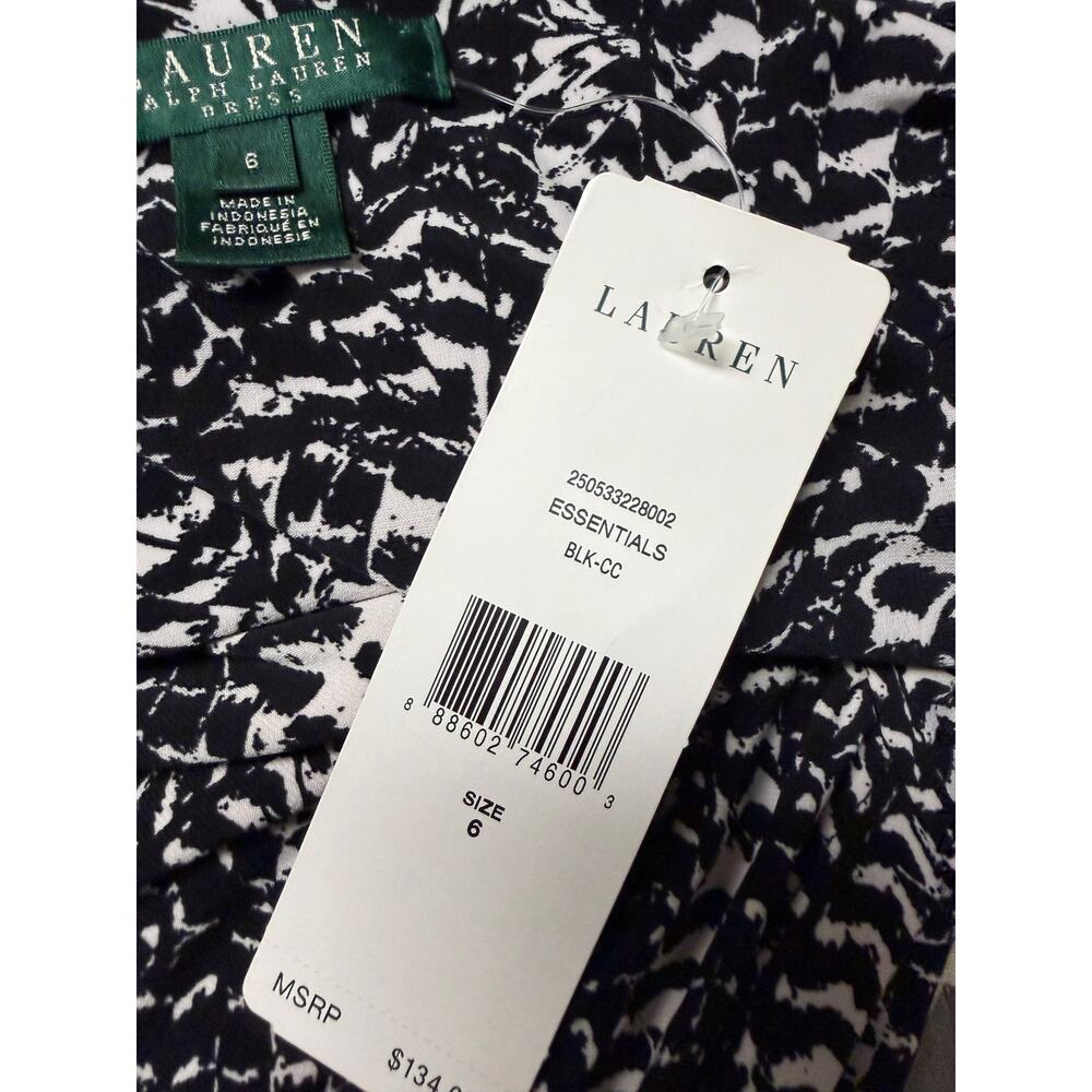 Lauren Ralph Lauren Women Sheath Dress Size 6 Black White 3/4 Sleeve Stretch New - Picture 10 of 12